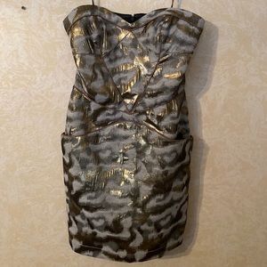 Greylin metallic gold strapless bodycon dress NEW